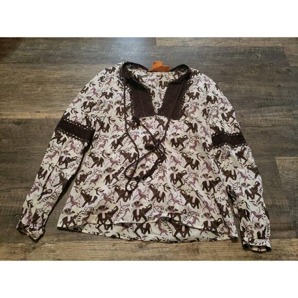 Tory Burch Cotton Embroidered Tunic Top Sz 8 Elephant Cheetah Print Boho (h - Picture 4 of 7